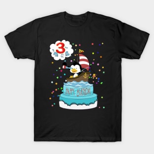 3rd  Birthday Penguin with a boat T-Shirt